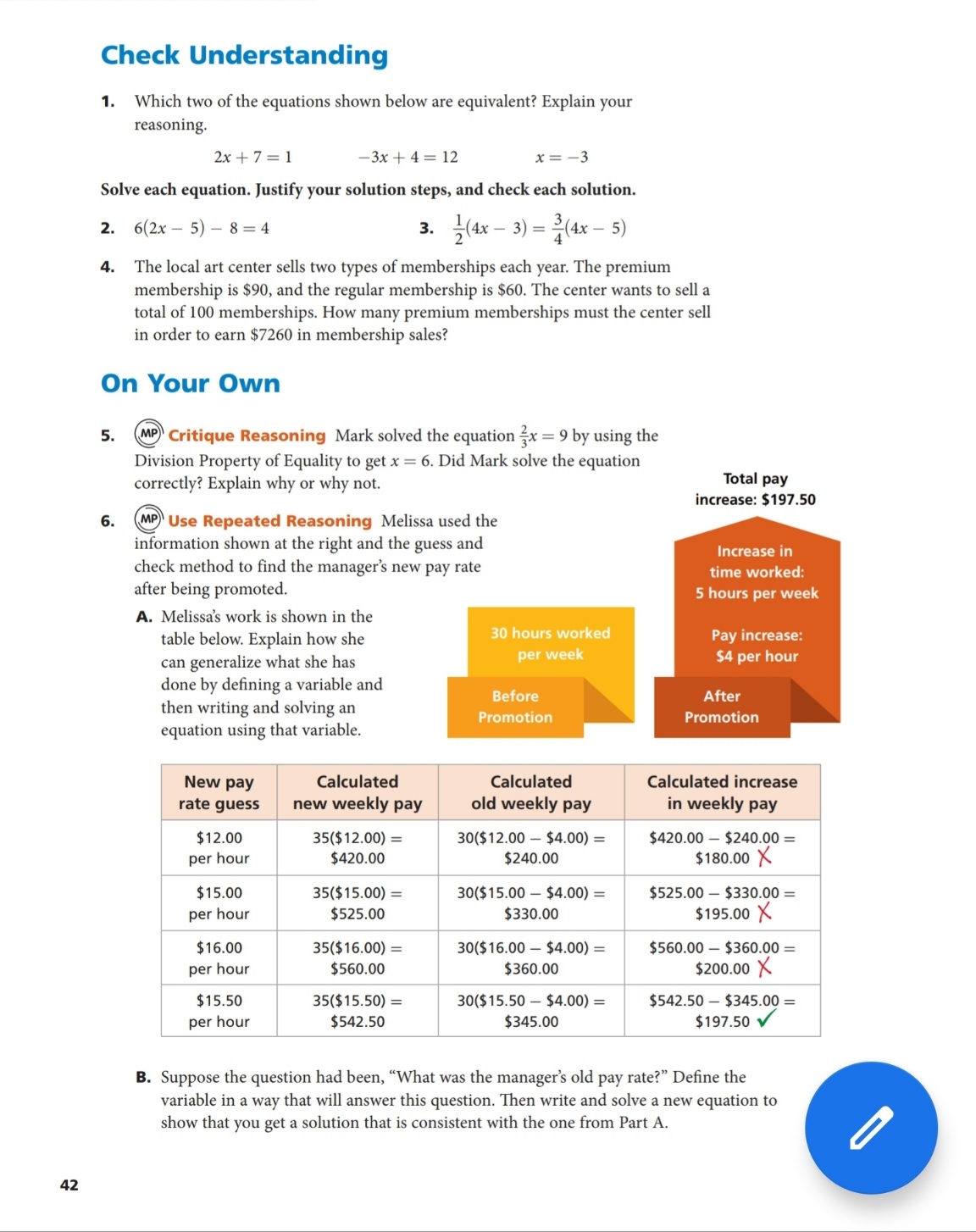Check Understanding 1. Which two of the equations