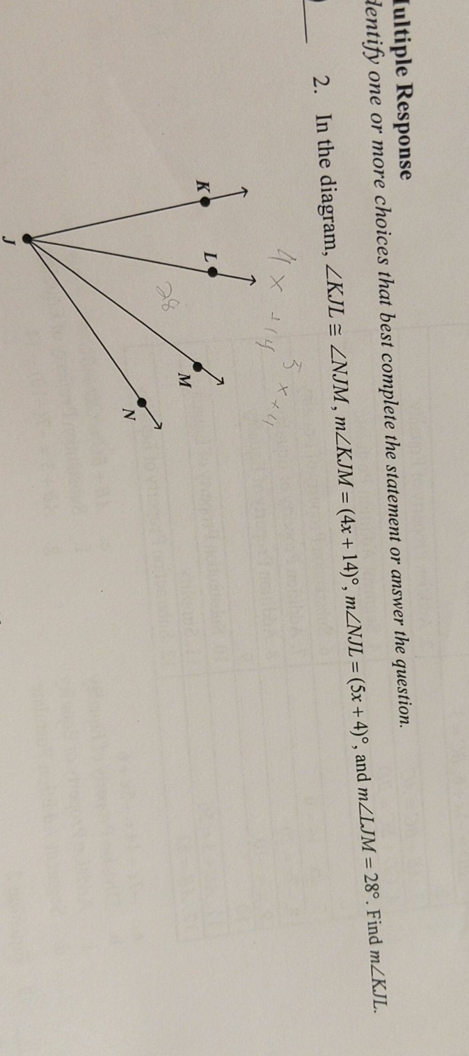 solve for kjl ultiple Response lentify one or