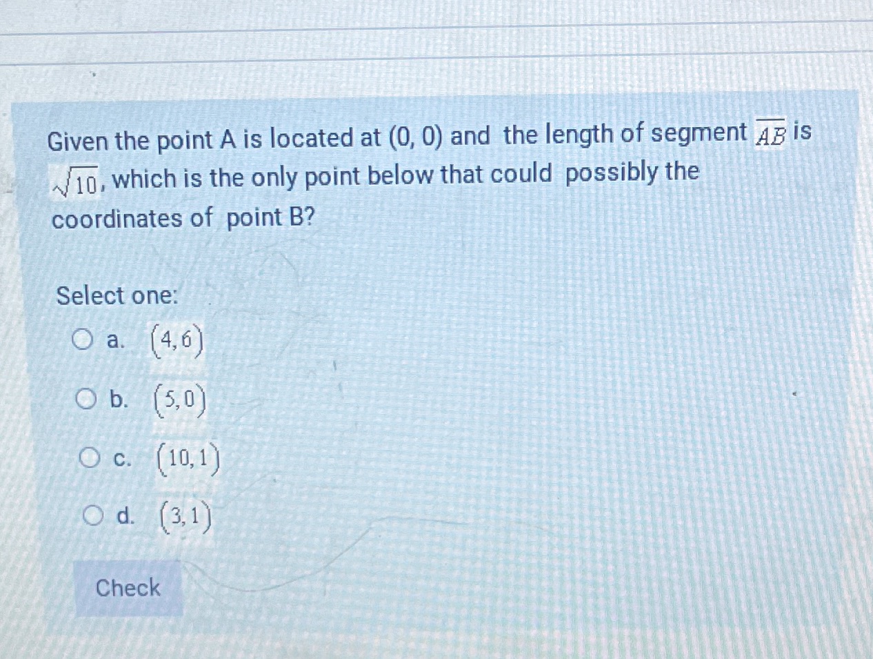 Given the point A is located at (0, 0) and the