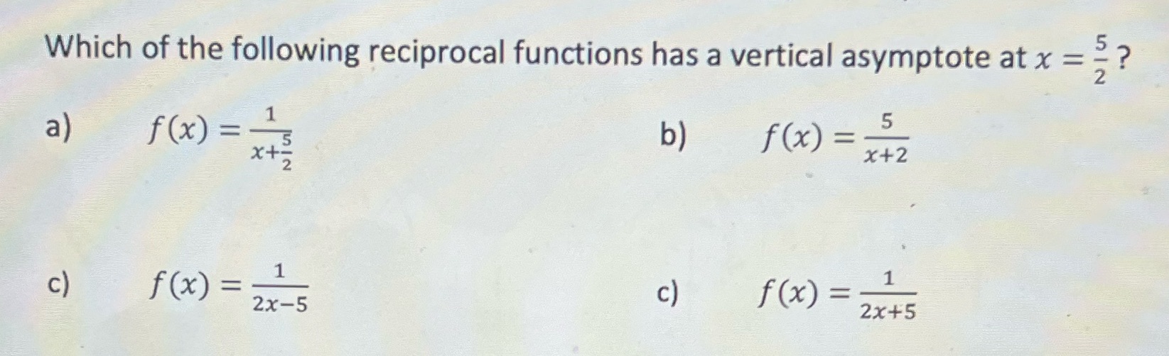 Which of the following reciprocal functions has a