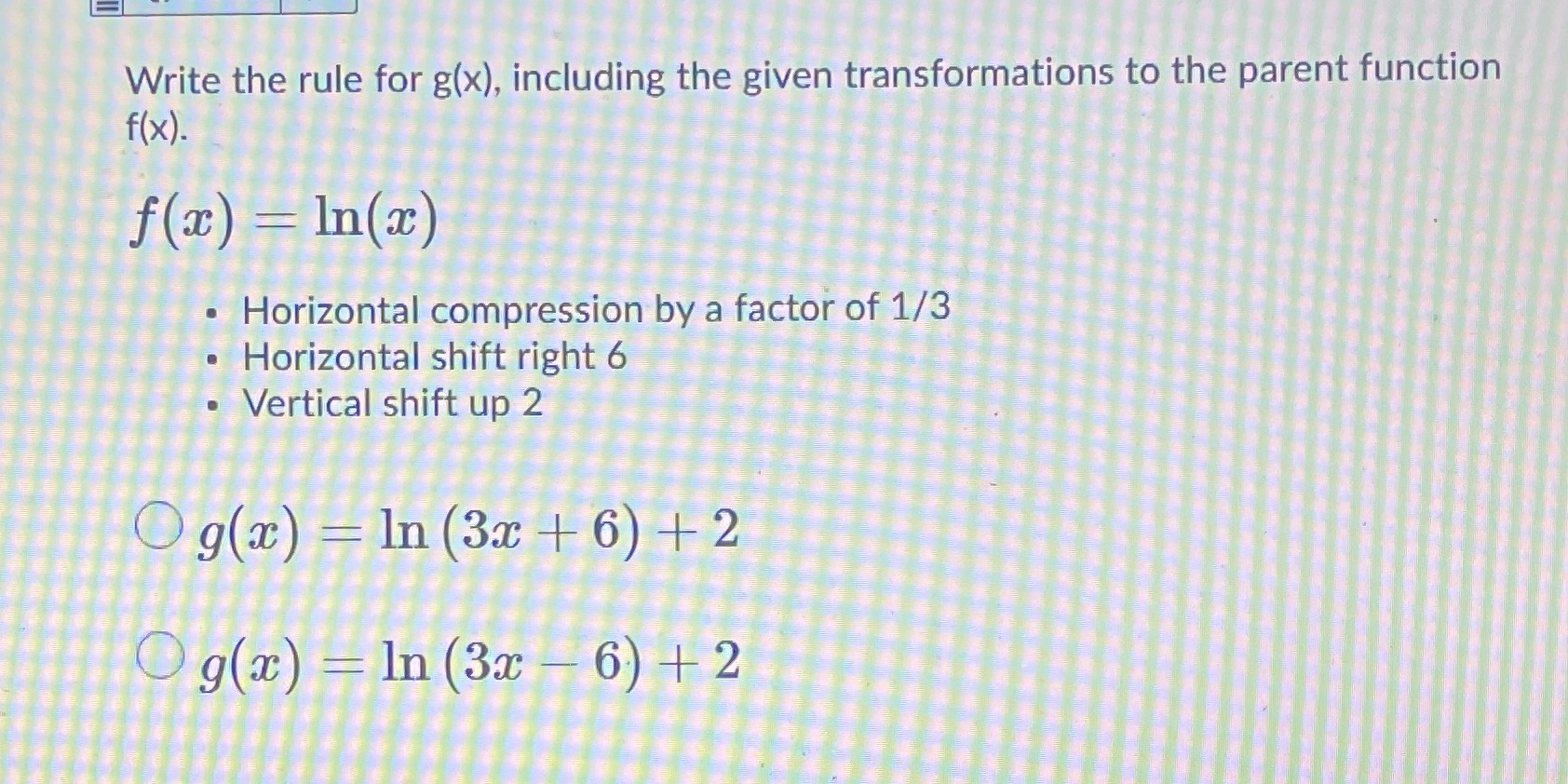 Write the rule for g(x), including the given