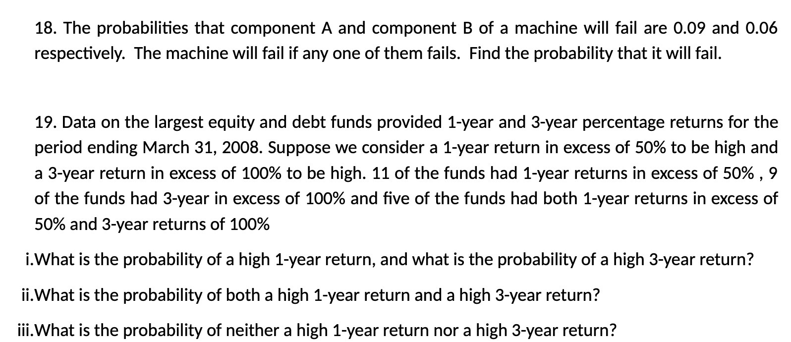 18. The probabilities that component A and