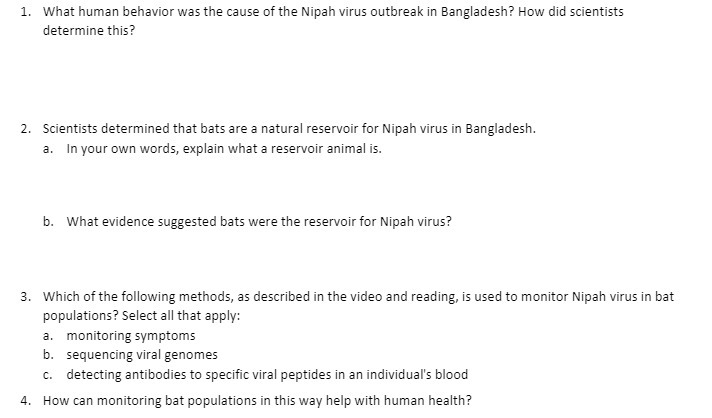1. What human behavior was the cause of the Nipah
