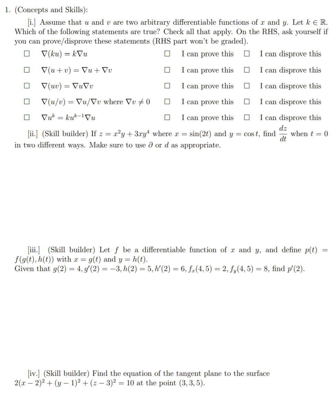 Please answer all parts: 1. (Concepts and