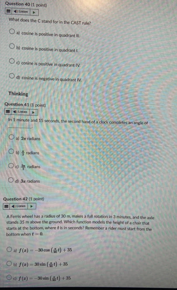 Question 40 (1 point) Listen What does the C