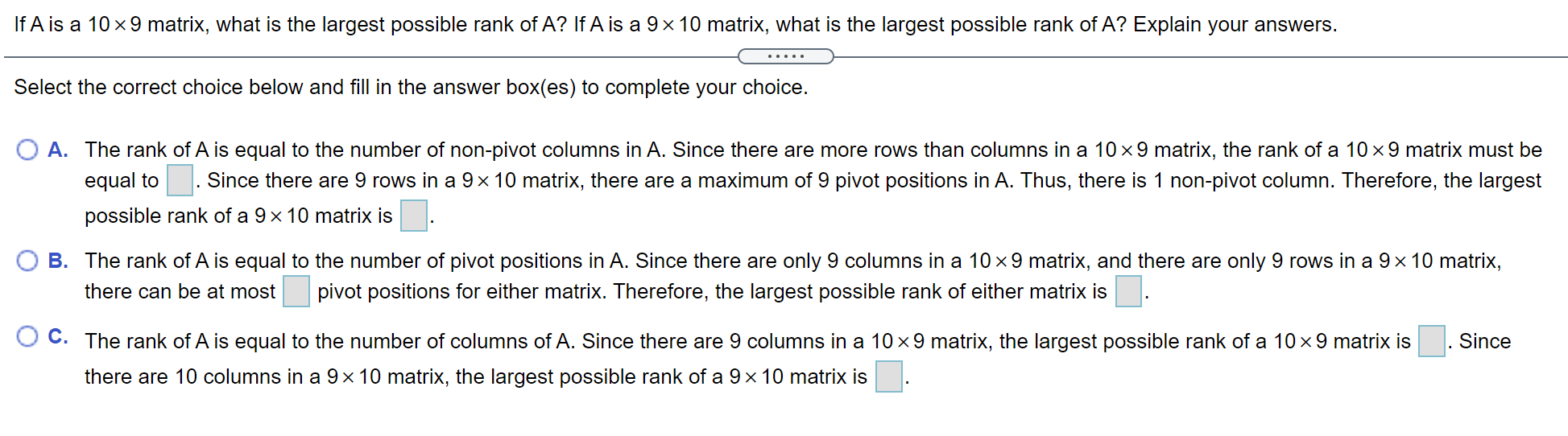 lfA is a 10 x 9 matrix, what is the largest