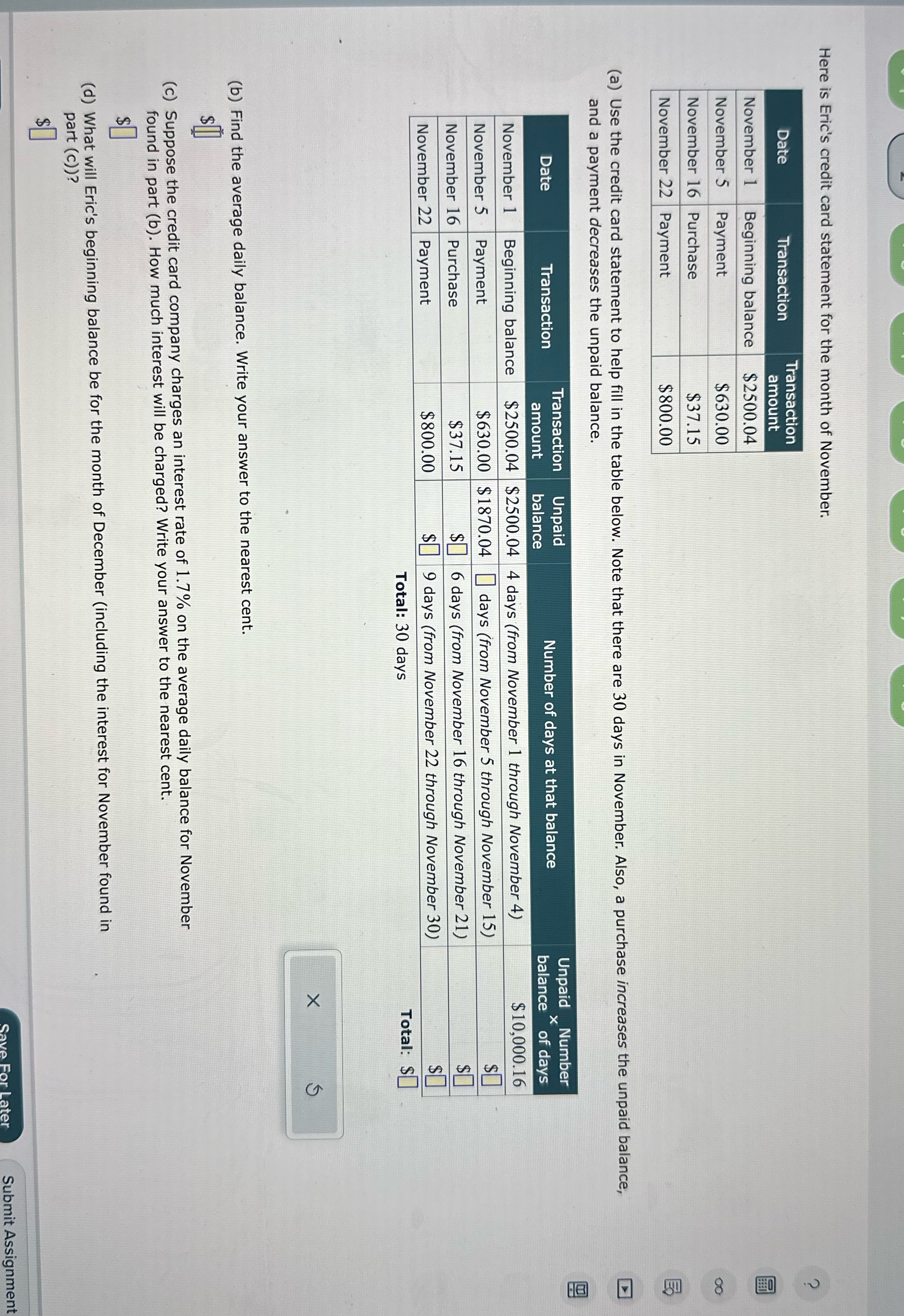 Finance practice 1 Here is Eric's credit
