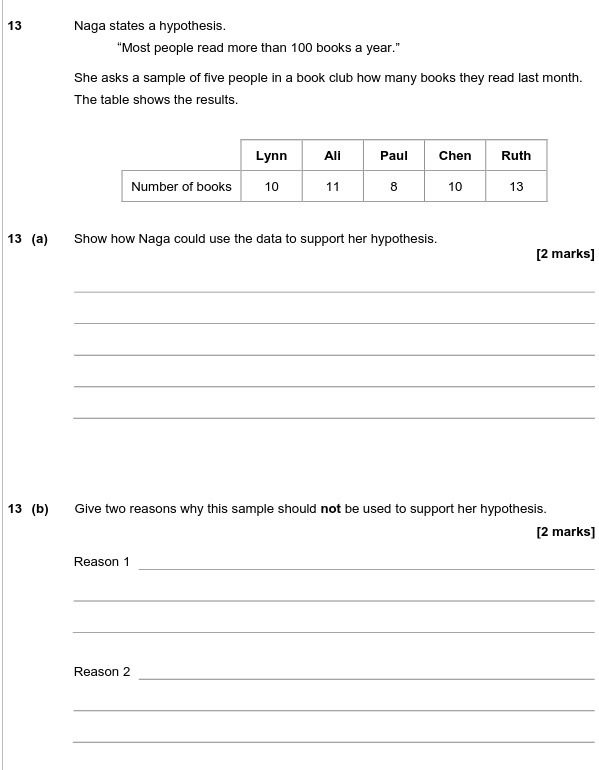 13 Naga states a hypothesis. "Most people read