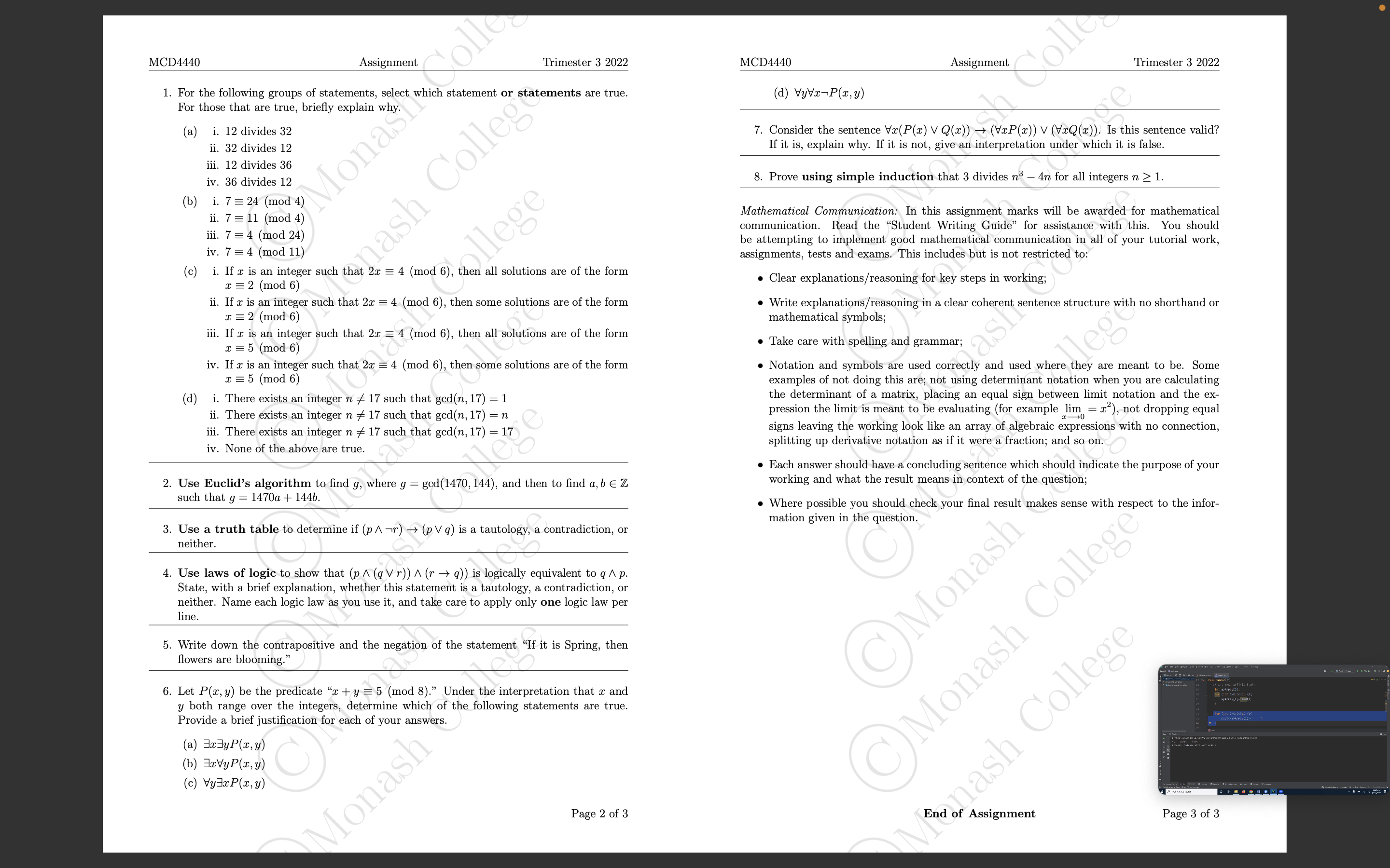 MCD4440 Assignment Trimester 3 2022 1. For the