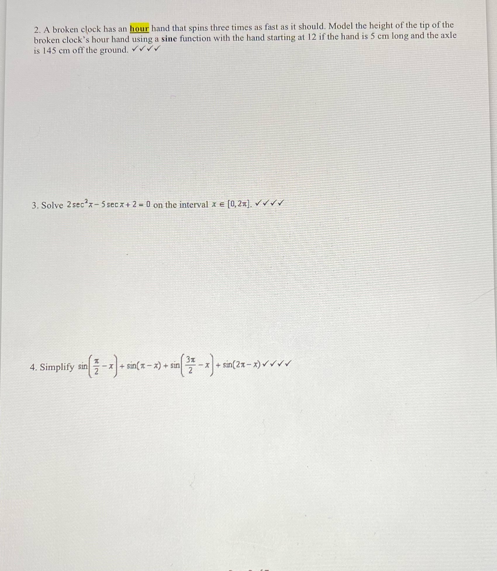 Pls help 2. A broken clock has an hour hand that