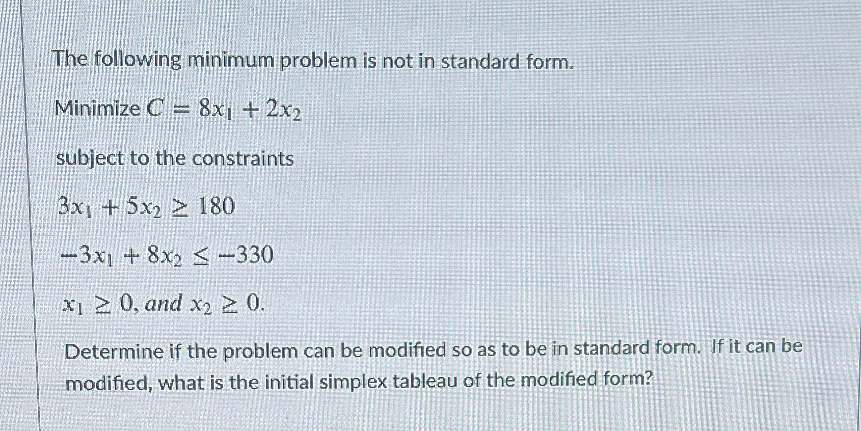 The following minimum problem is not in standard