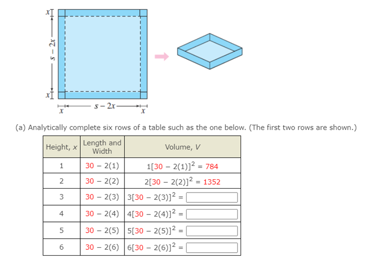 (1) An open box of maximum volume is to be made