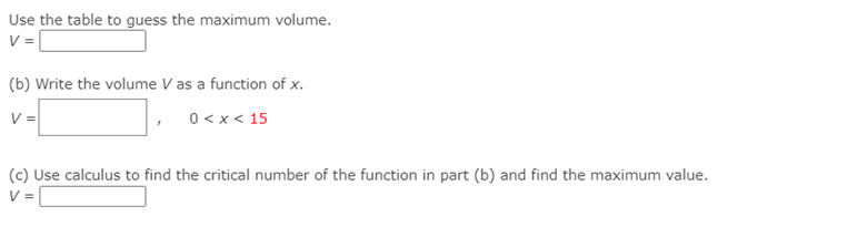 (1) An open box of maximum volume is to be made