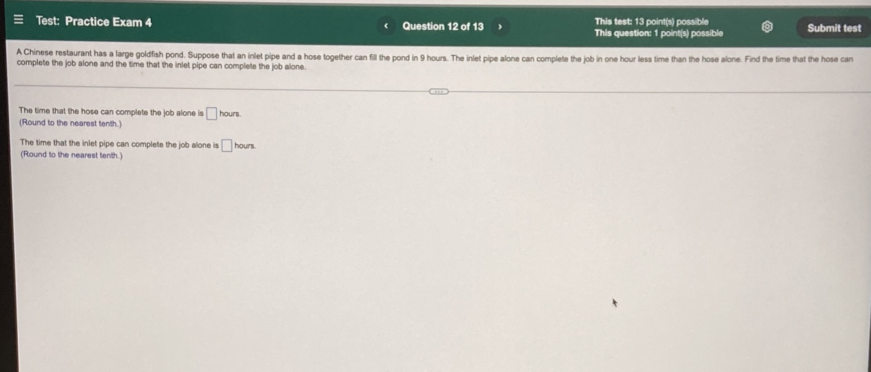 Test: Practice Exam 4 Question 12 of 13 This