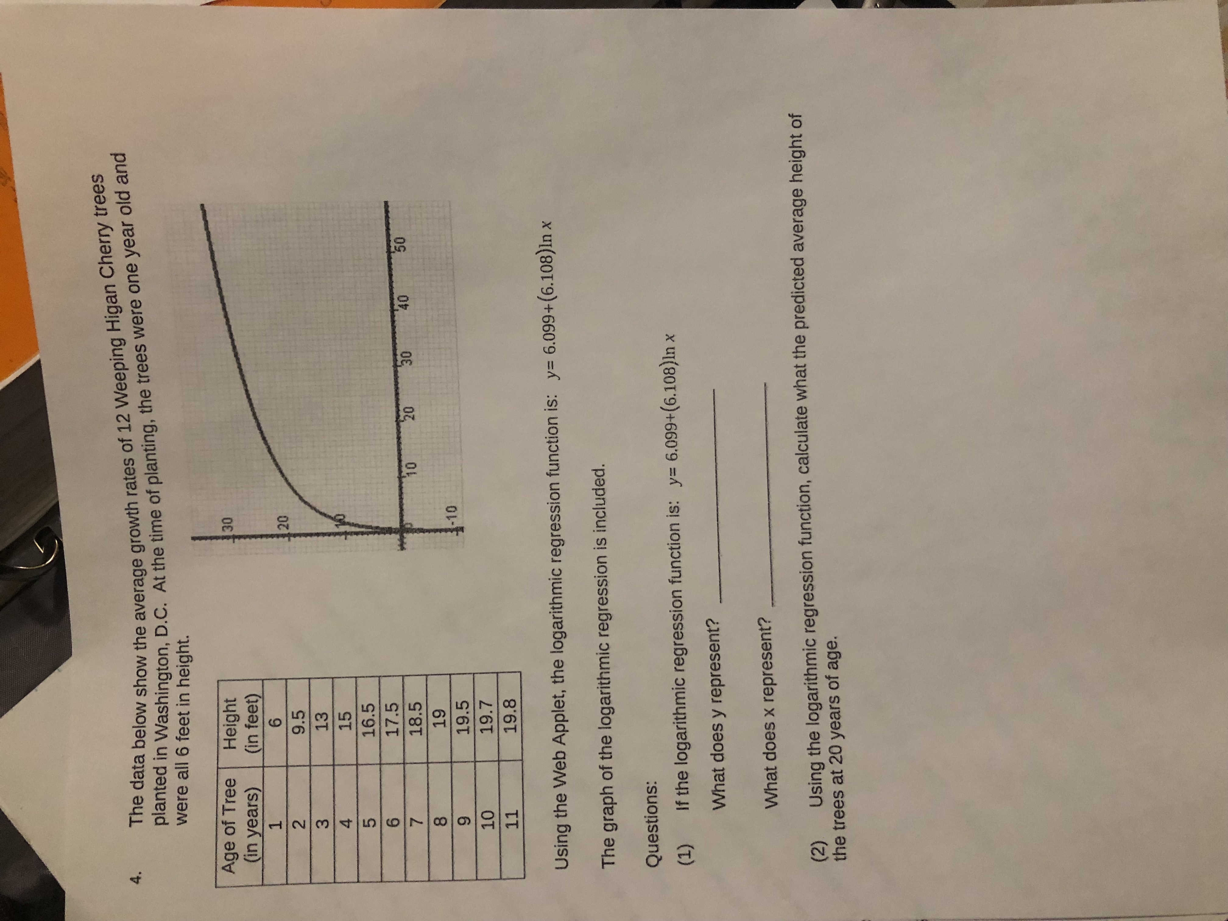 4. The data below show the average growth rates