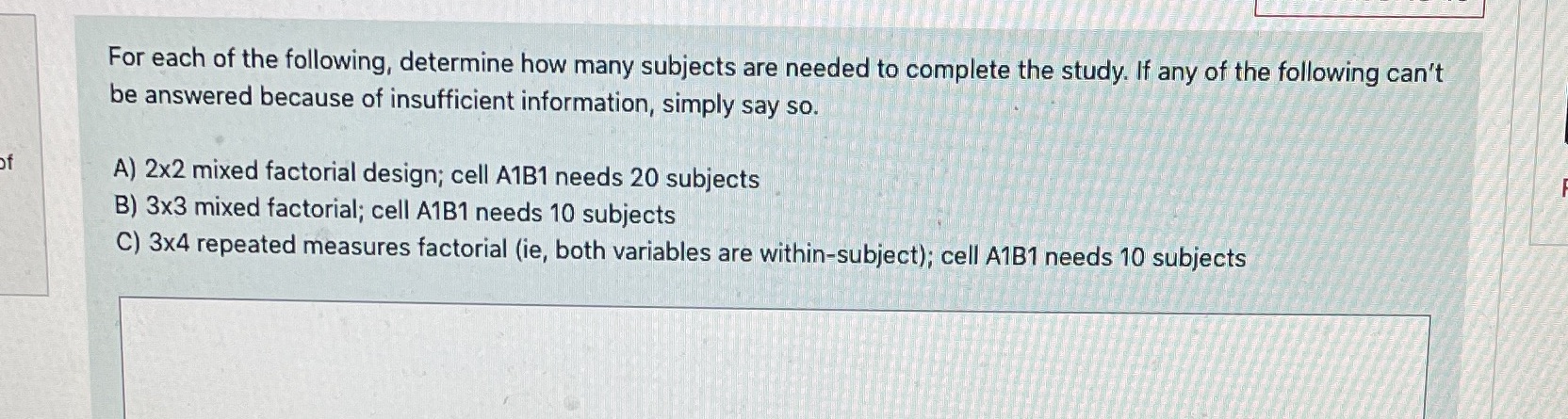 For each of the following, determine how many