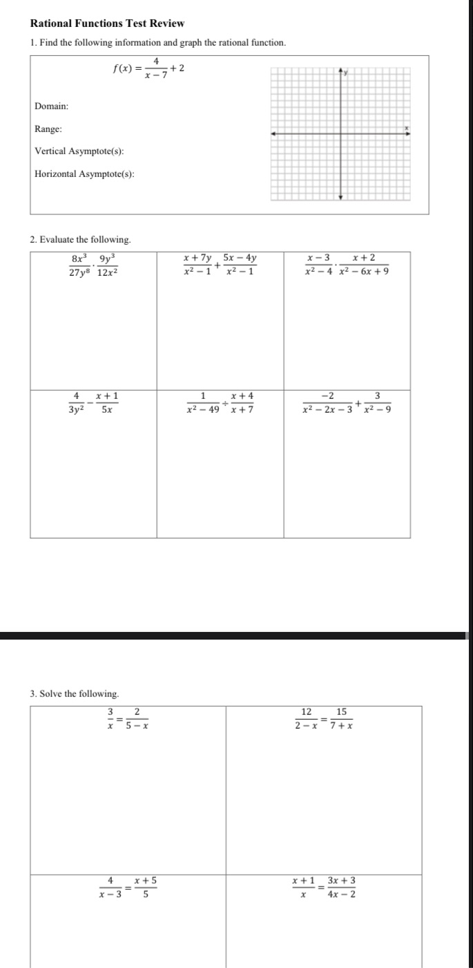 Rational Functions Test Review 1. Find the