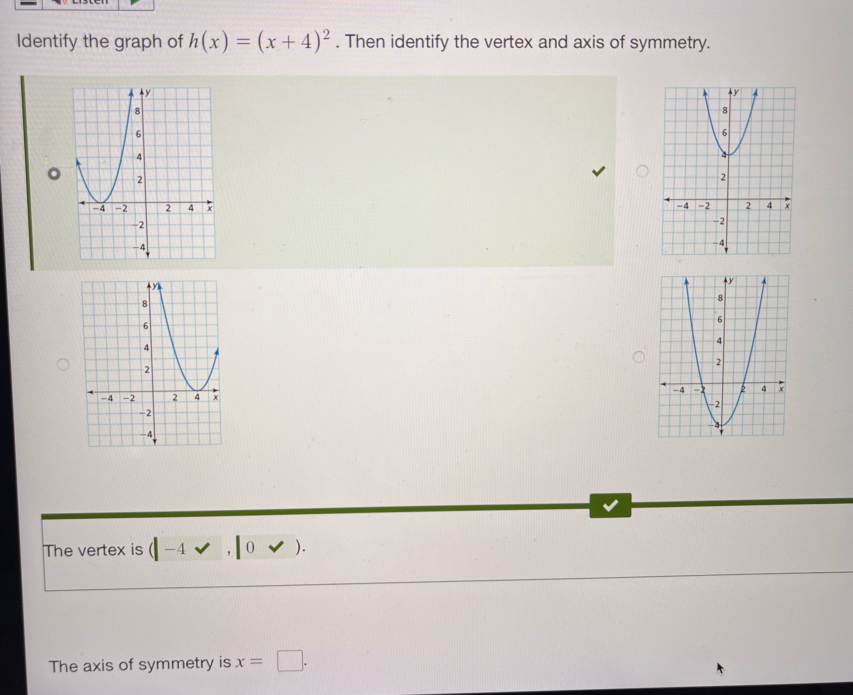 whats the axis of symmetry Identify the graph of