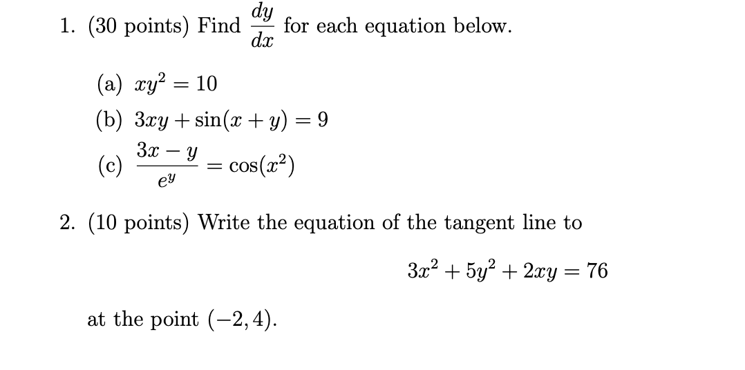 d 1. (30 points) Find i for each equation below.