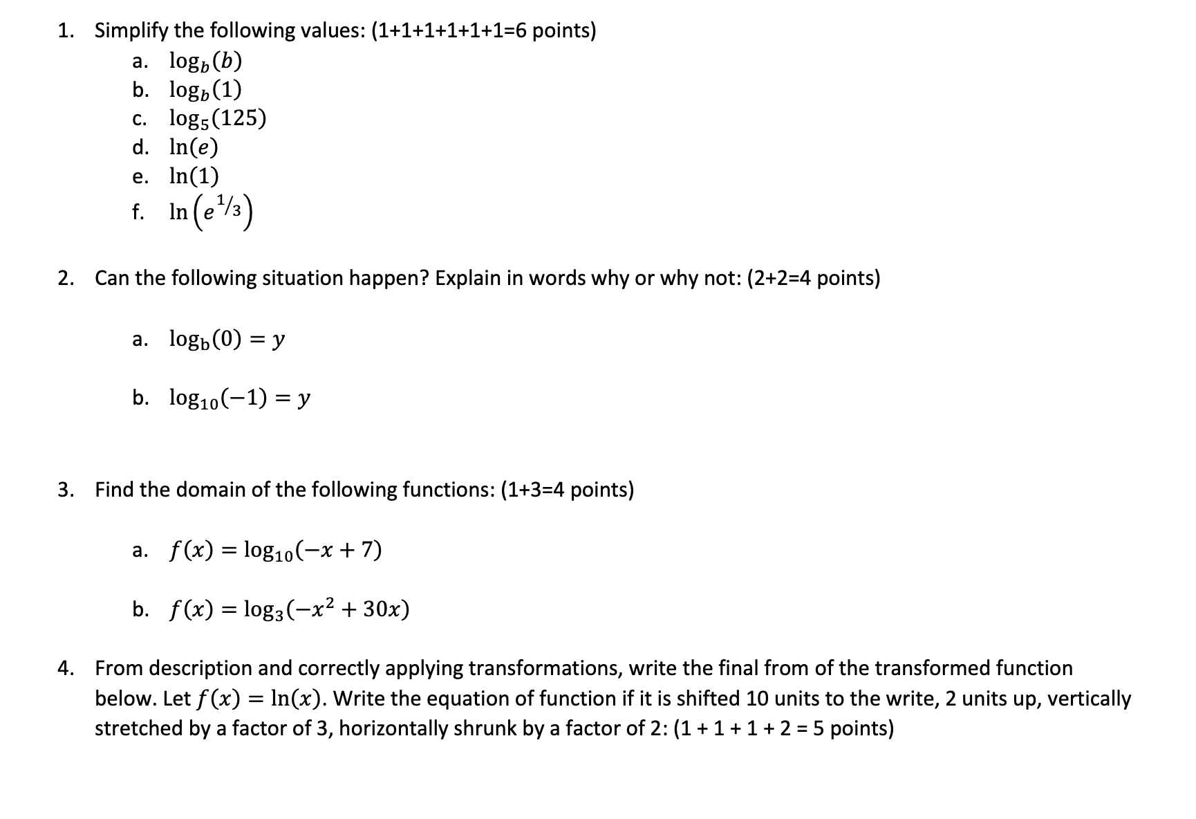1. Simplify the following values: (1+1+1+1+1+1=6