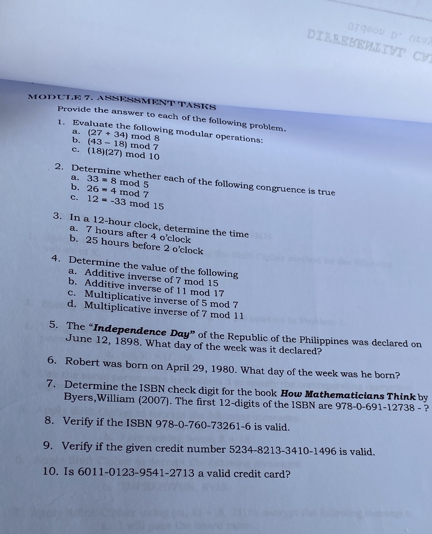 This is Math in the Modern World. Kindly write