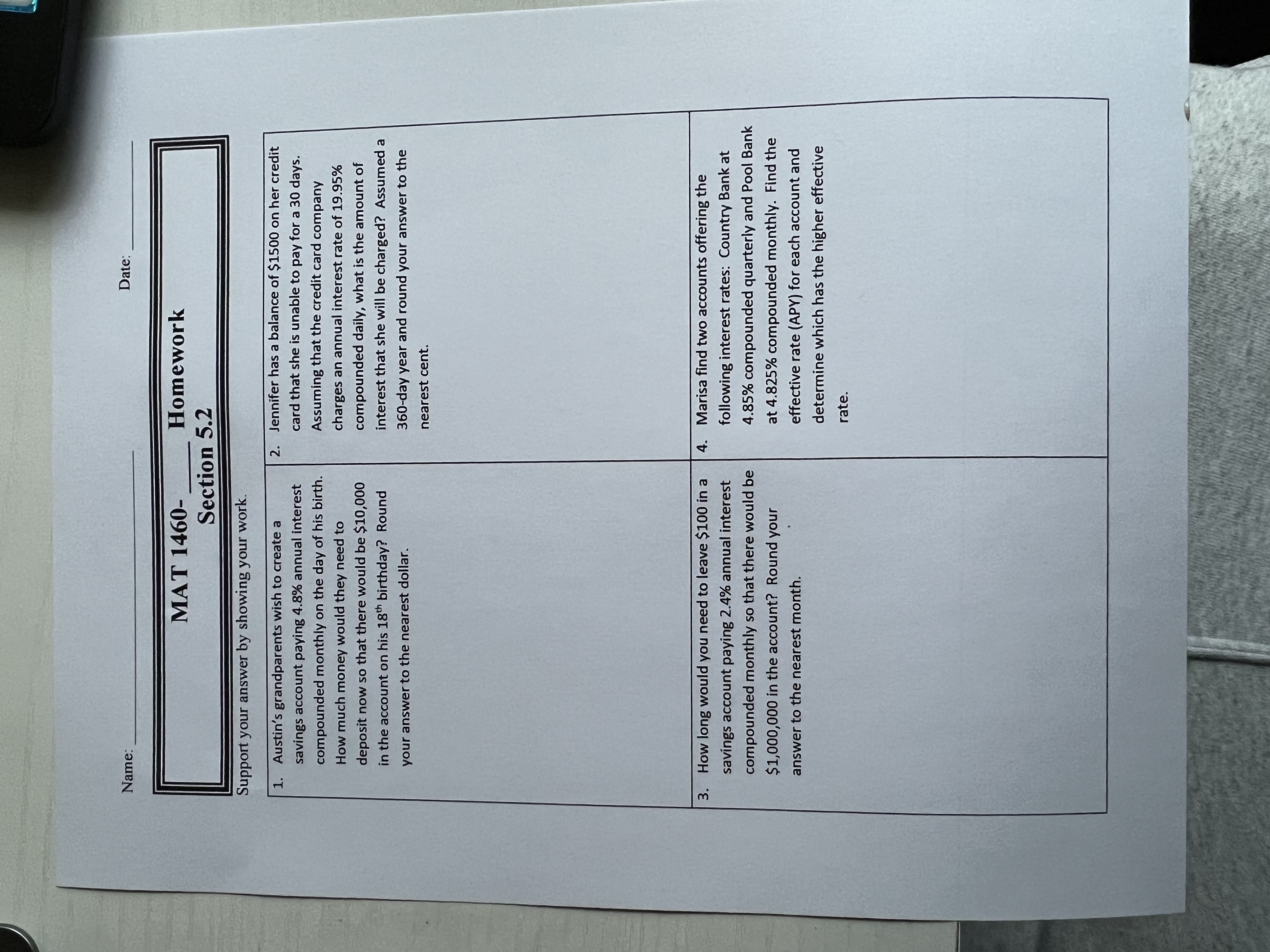 Name: Date: MAT 1460- Homework Section 5.2