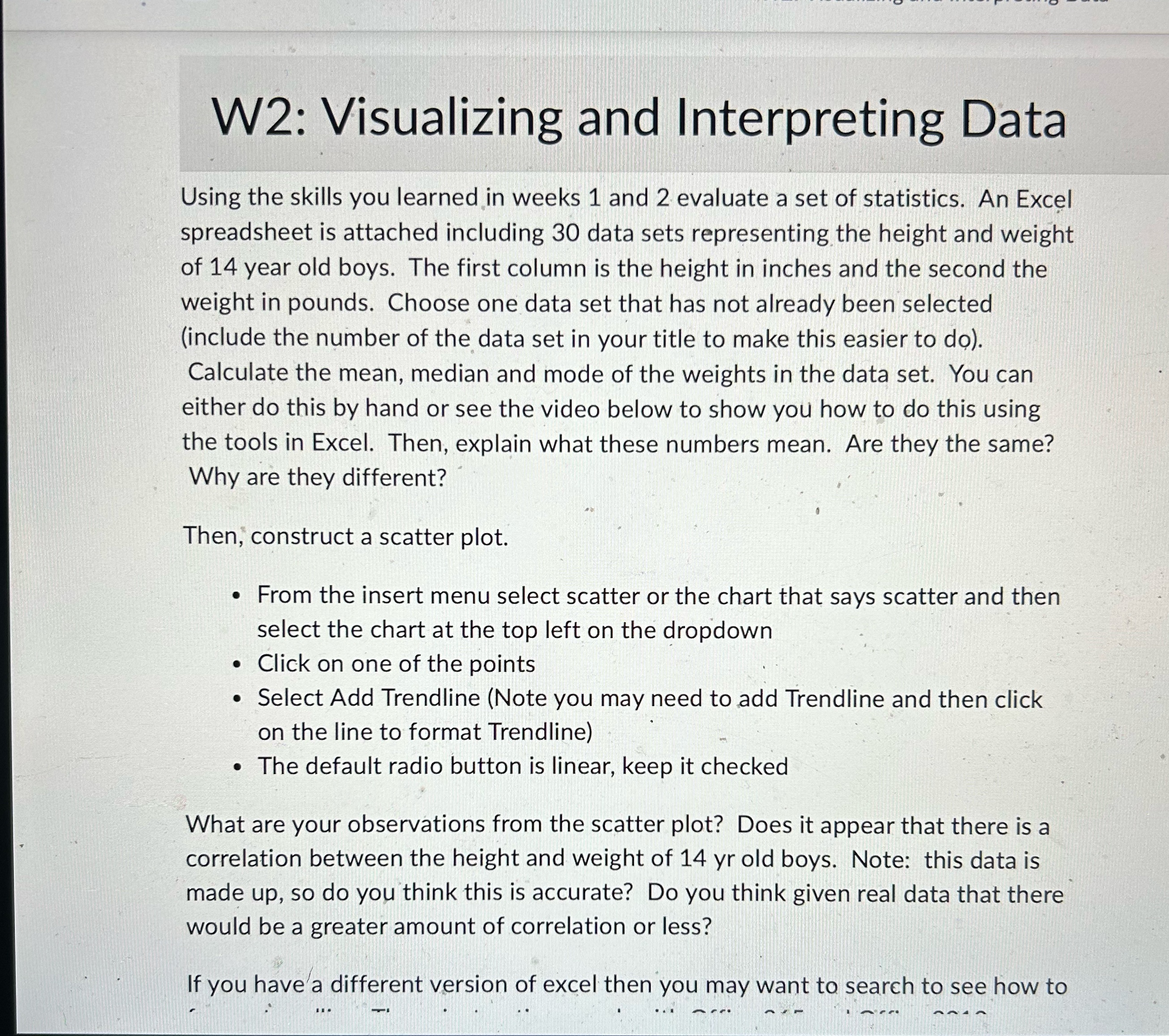 W2: Visualizing and Interpreting Data Using the