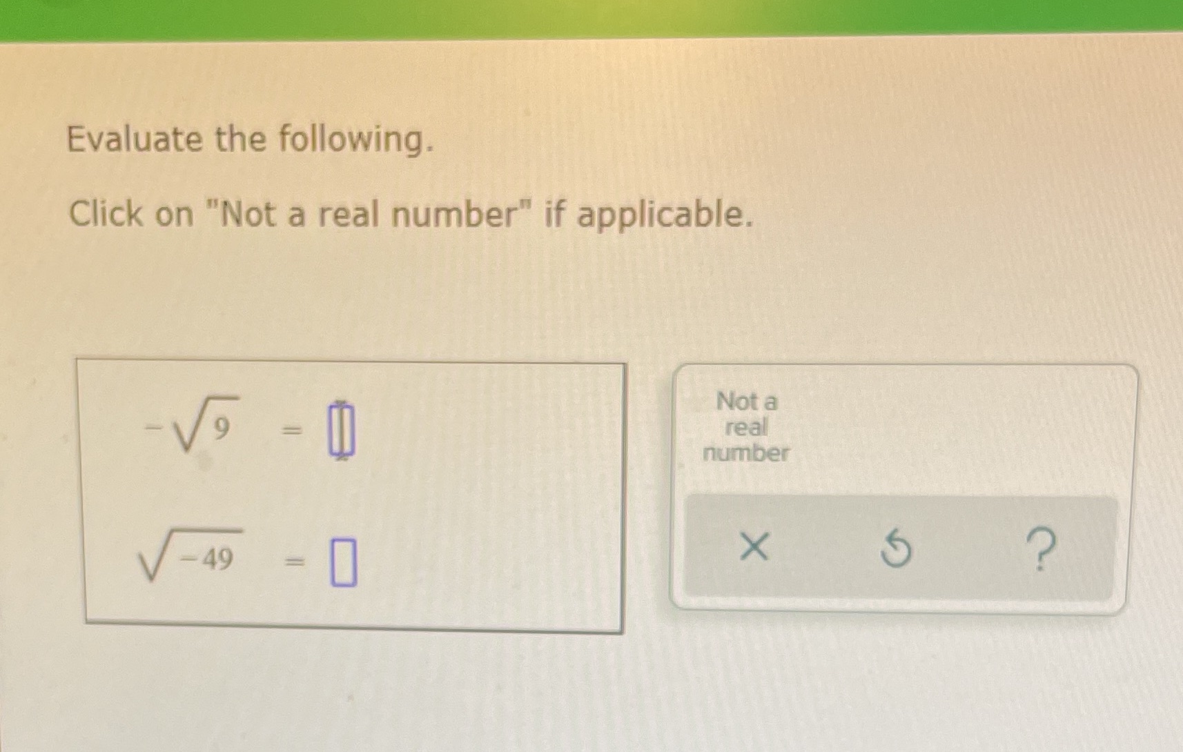 Evaluate the following. Click on "Not a real