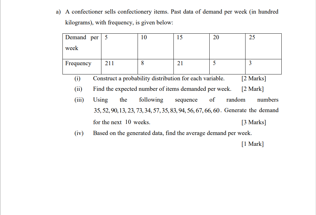 a) A confectioner sells confectionery items. Past