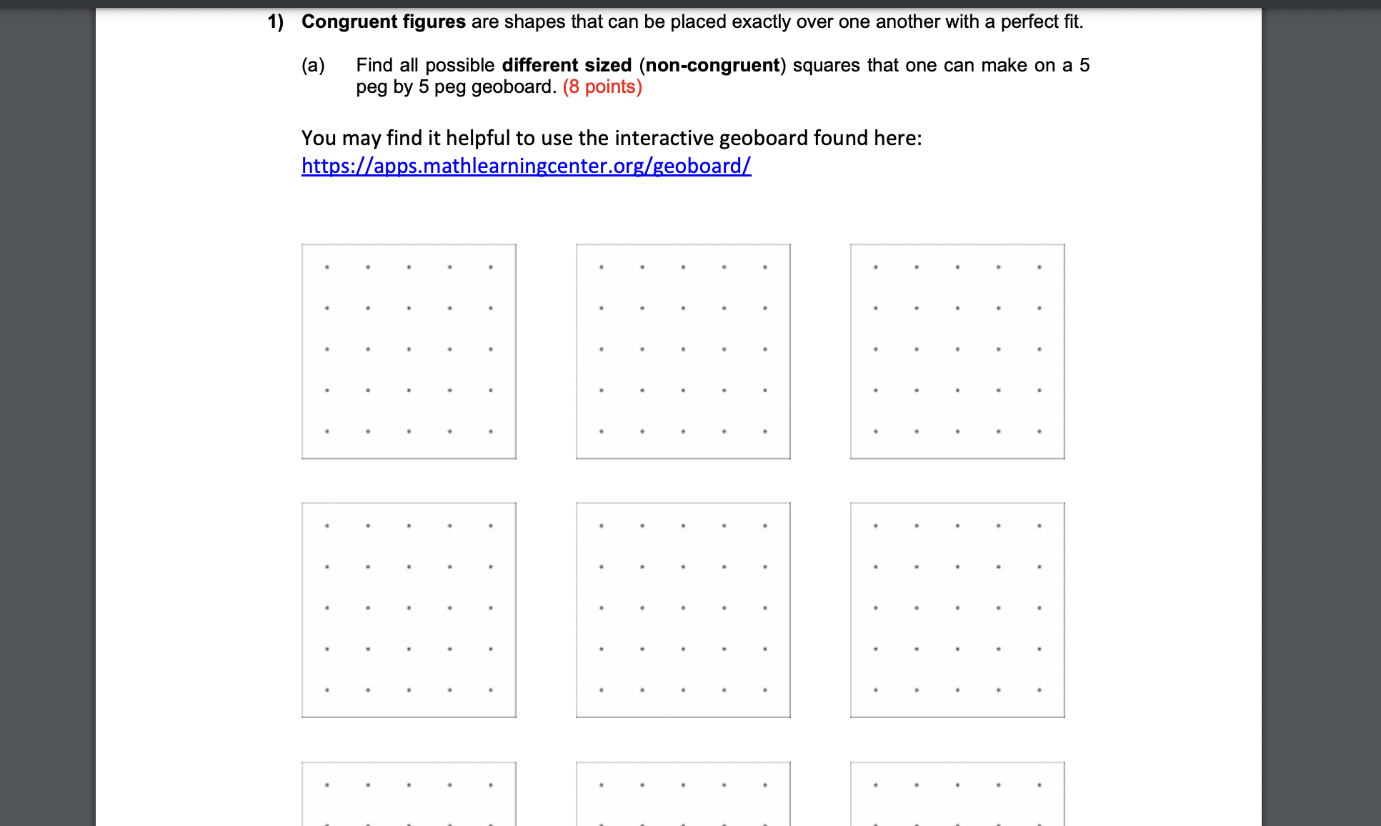 1) Congruent figures are shapes that can be