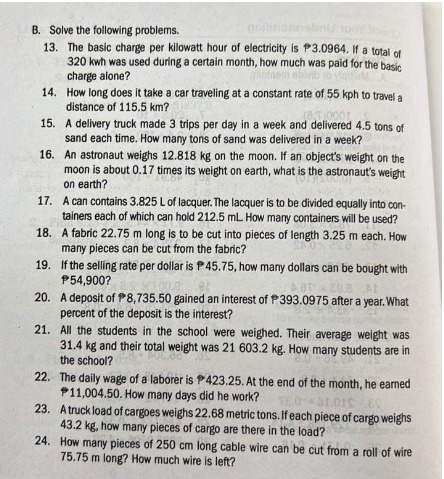 B. Solve the following problems. 13. The basic
