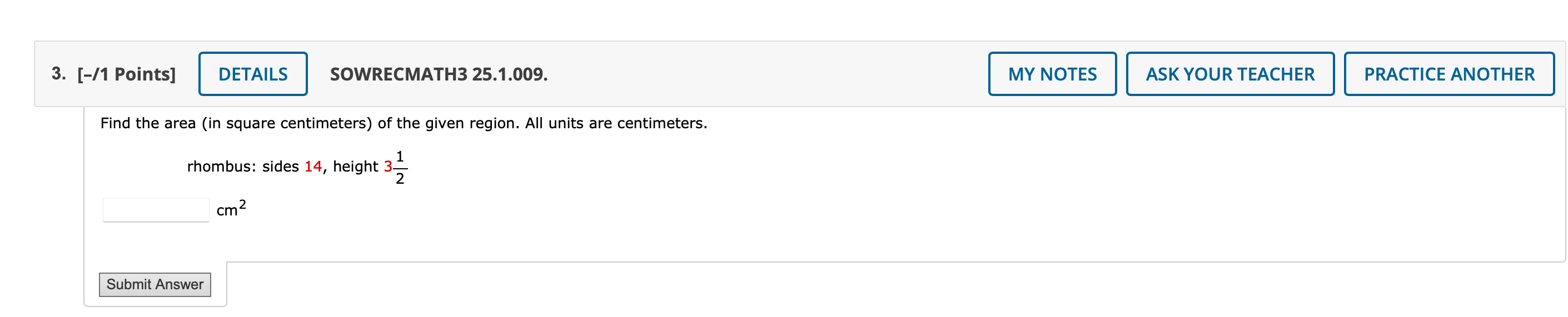 Find the area (in square centimeters) of the