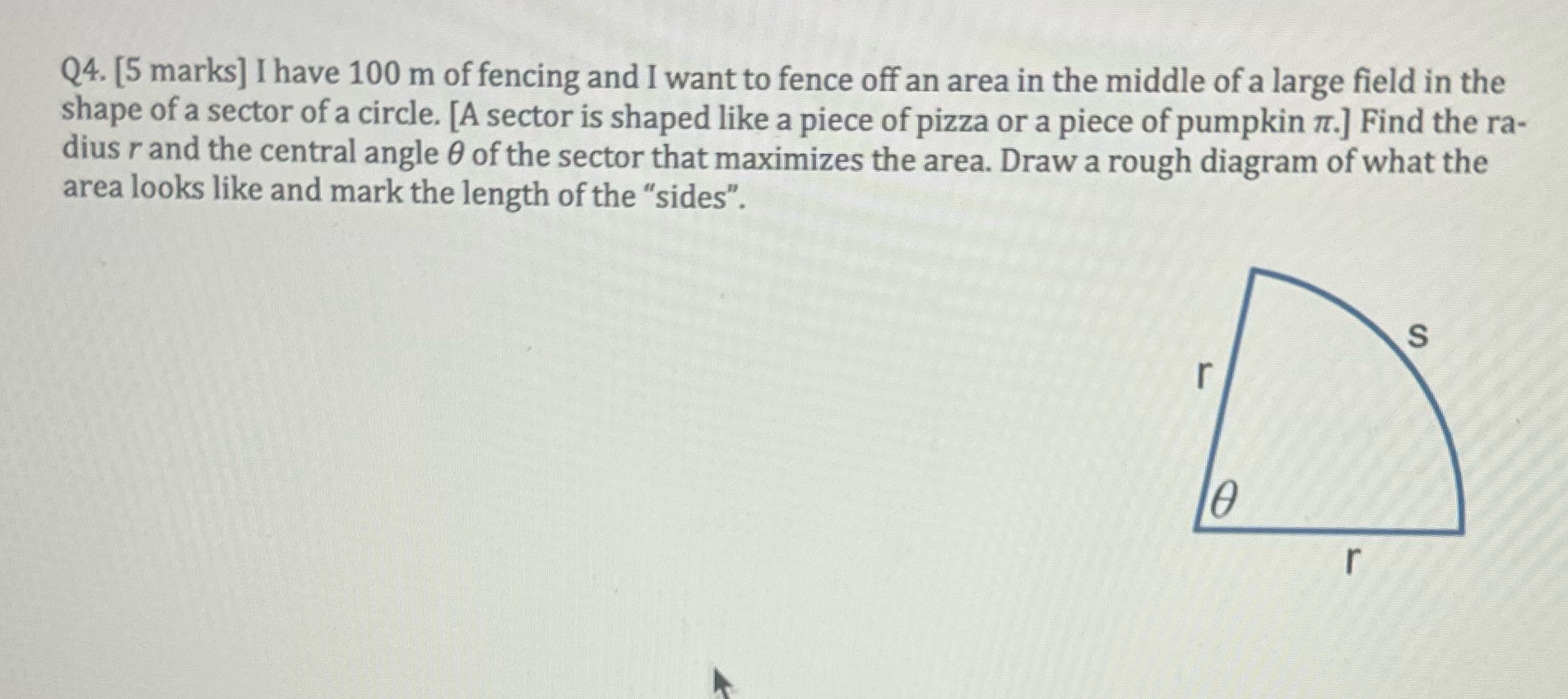Find the radius and central angle of the sector