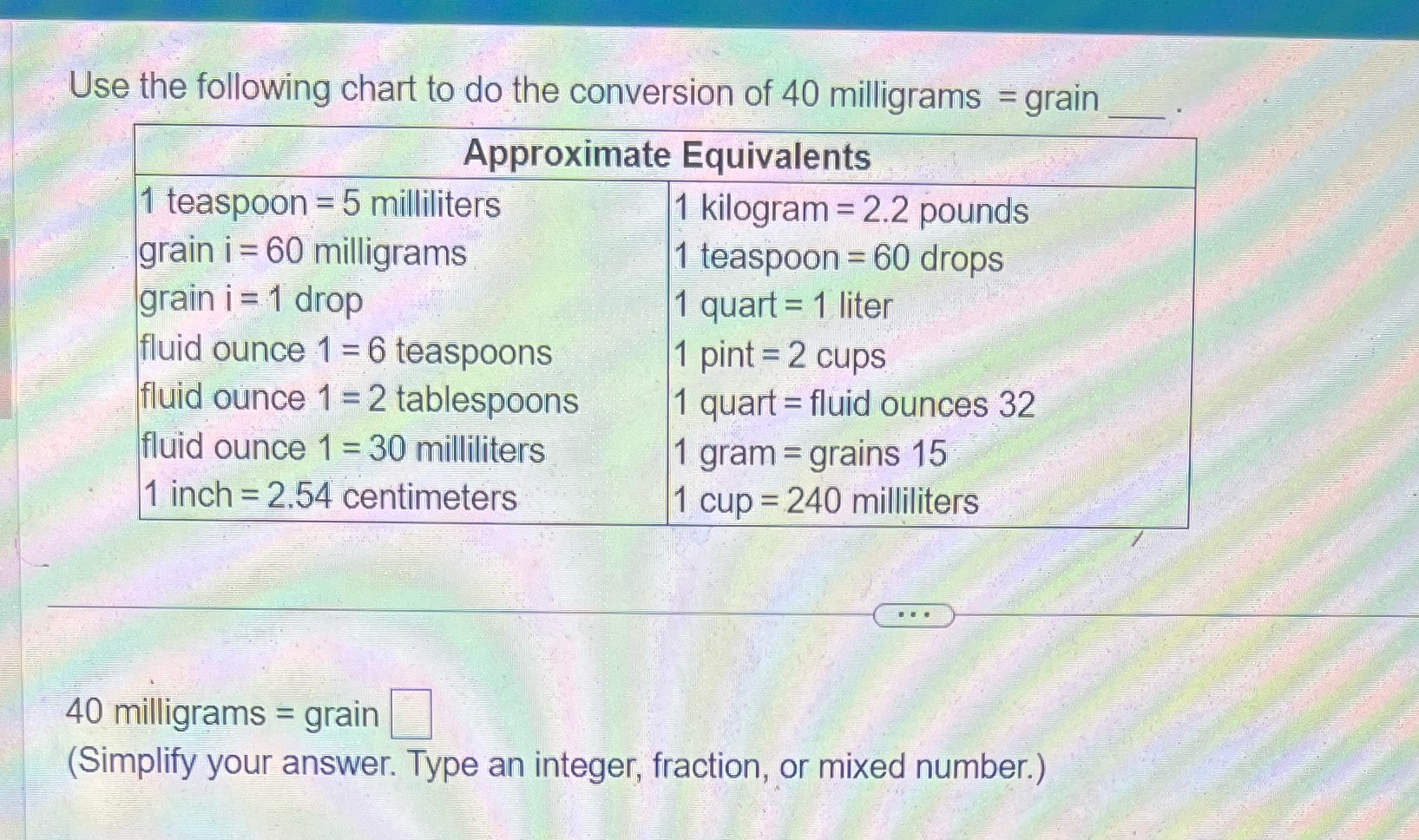 Use the following chart to do the conversion of