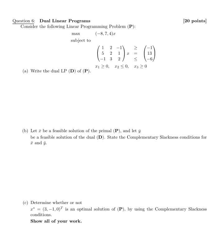 Optimization methods Question : Dual Linear