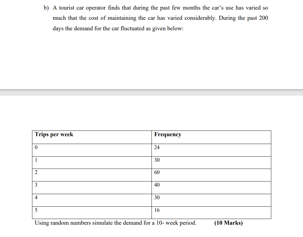 b) A tourist car operator finds that during the