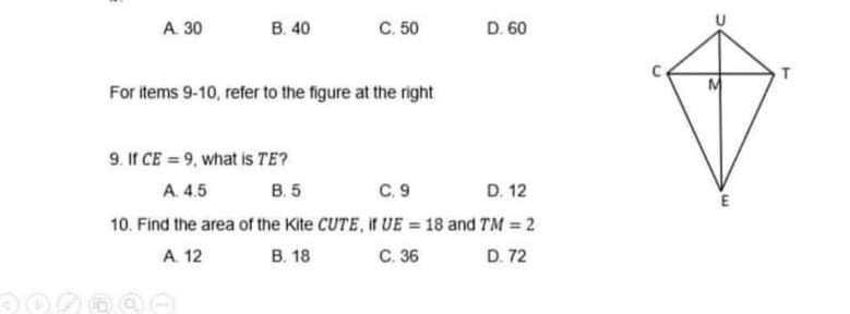 Answer the following questions A. 30 B. 40 C. 50