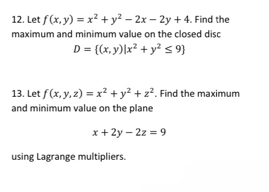 12. Let f(x,y) = x? + y* style=