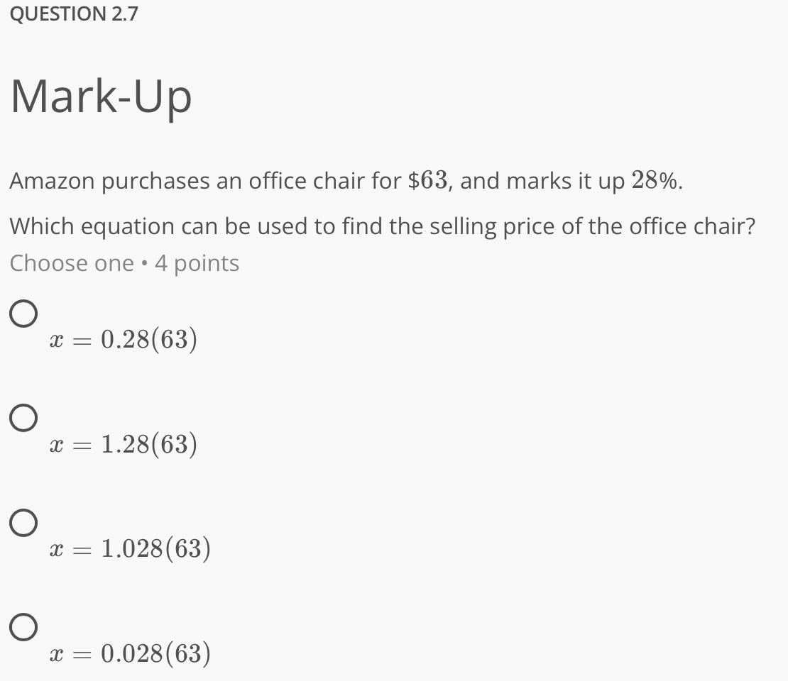 QUESTION 2.7 Mark-Up Amazon purchases an office