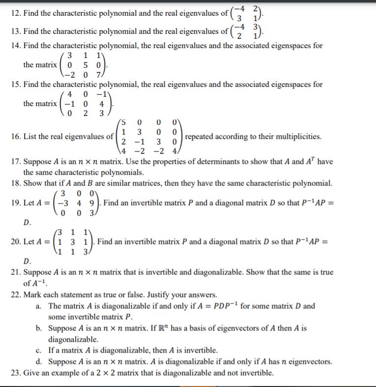 12. Find the characteristic polynomial and the