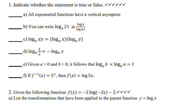 1. Indicate whether the statement is true or