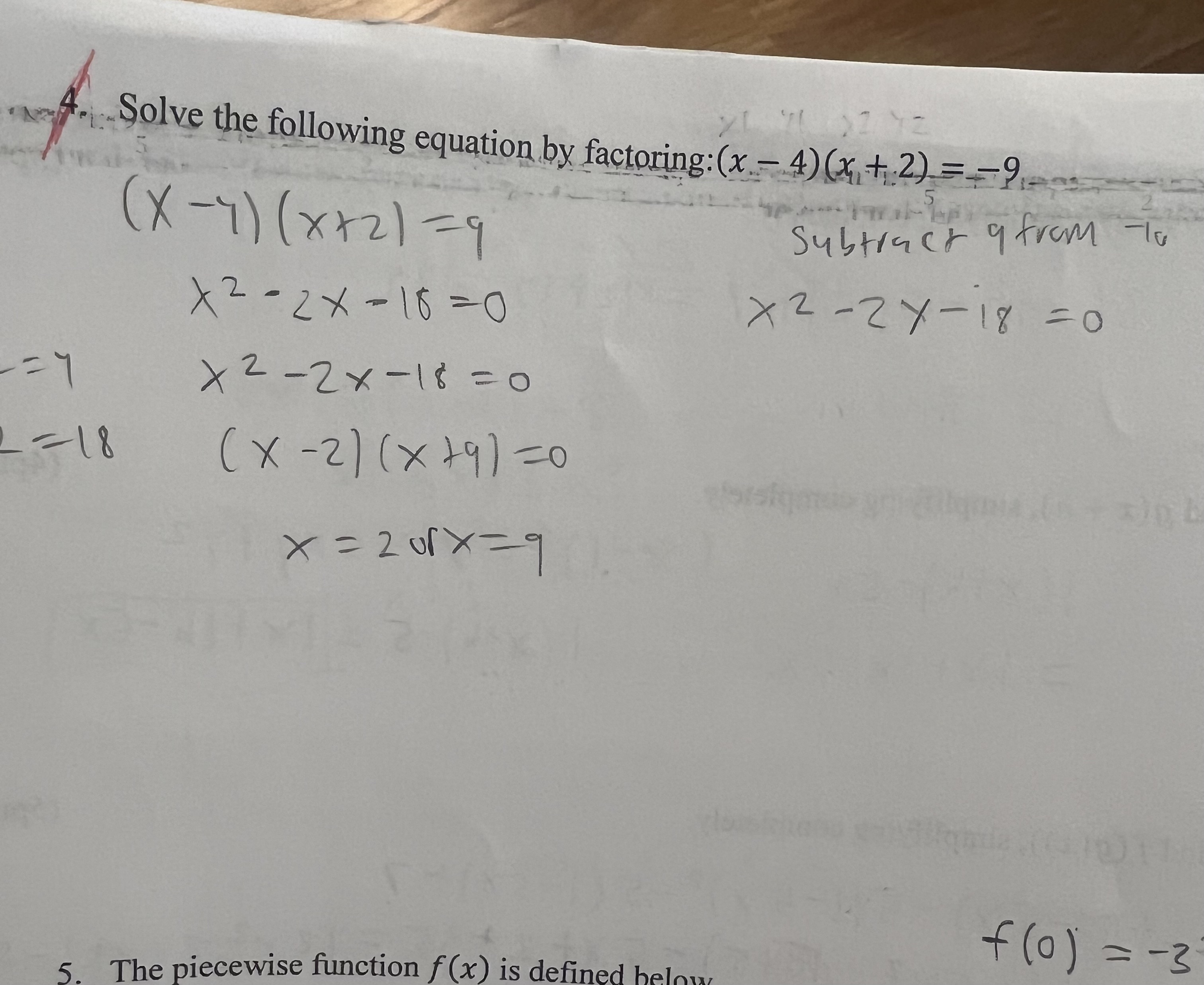 Solve the following equation by factoring: (x -