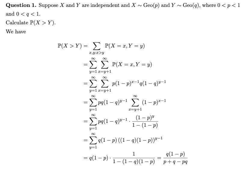 Question 1. Suppose X and Y are independent and X