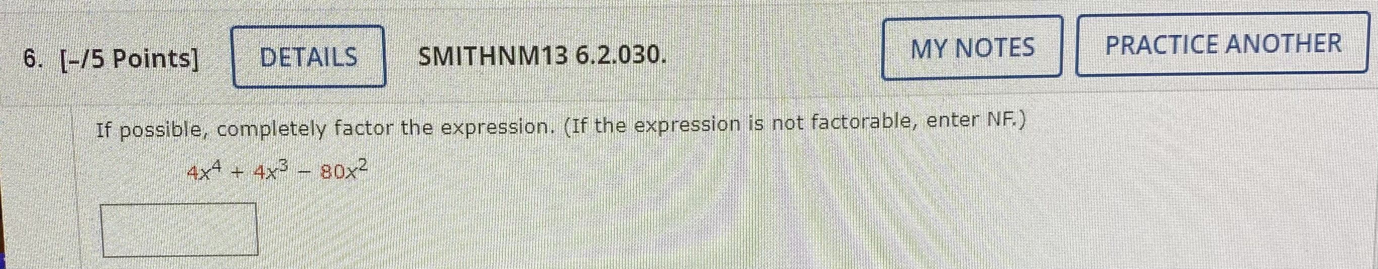 6. [-/5 Points] DETAILS SMITHNM13 6.2.030. MY