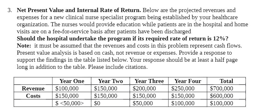 3. Net Present Value and Internal Rate of Return.