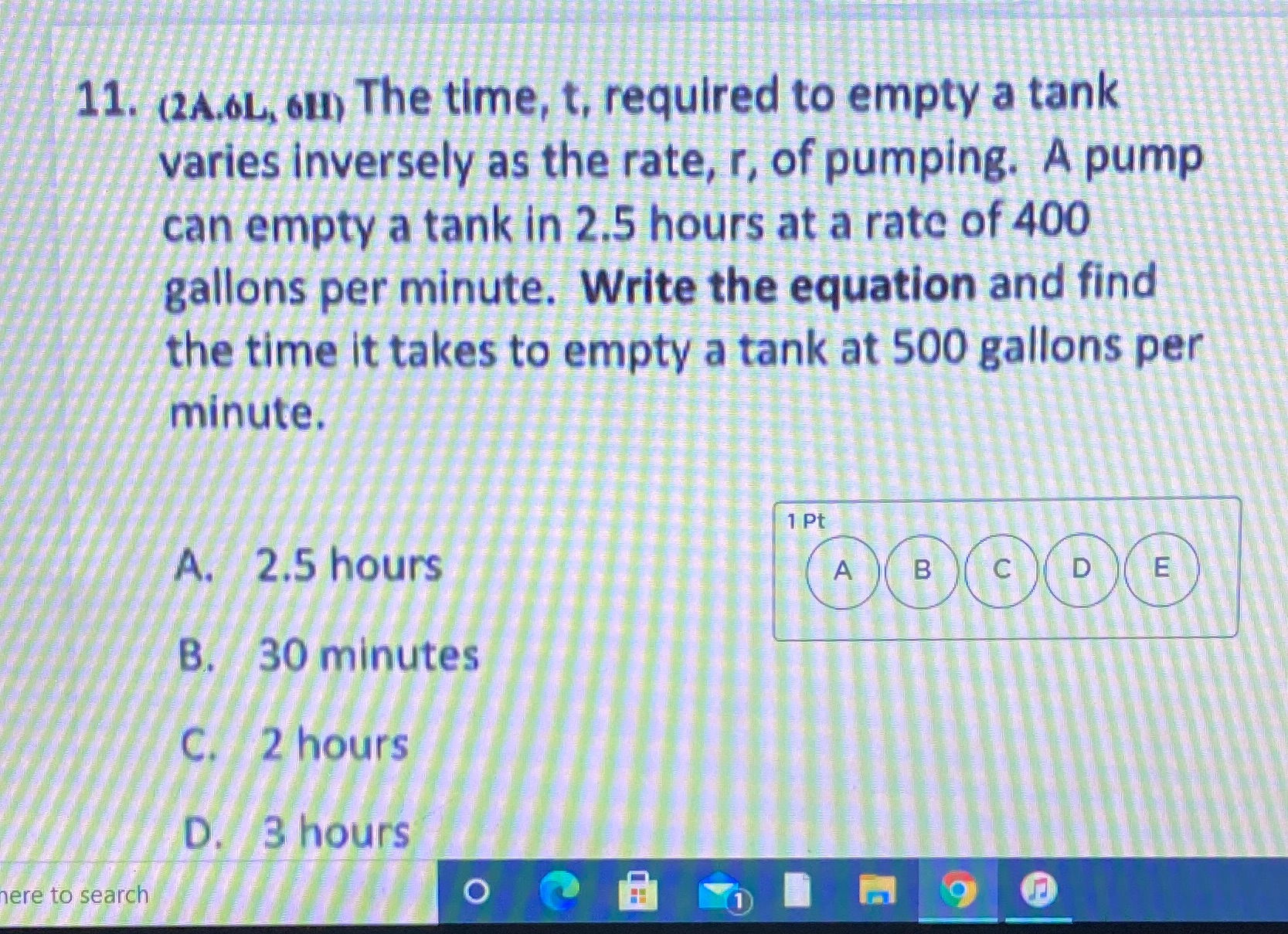 11. (2A.6L, 61) The time, t, required to empty a