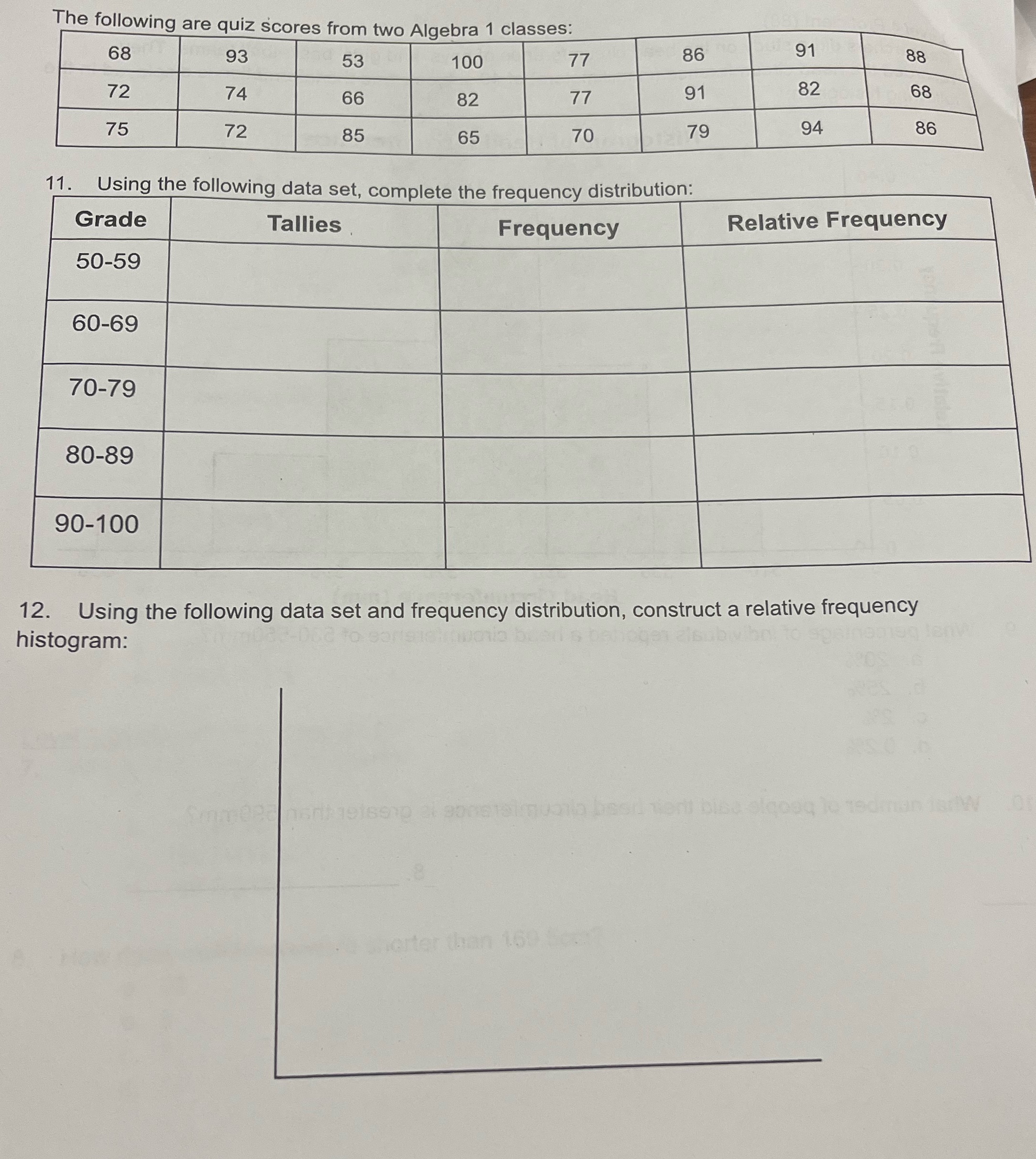 ? The following are quiz scores from two Algebra