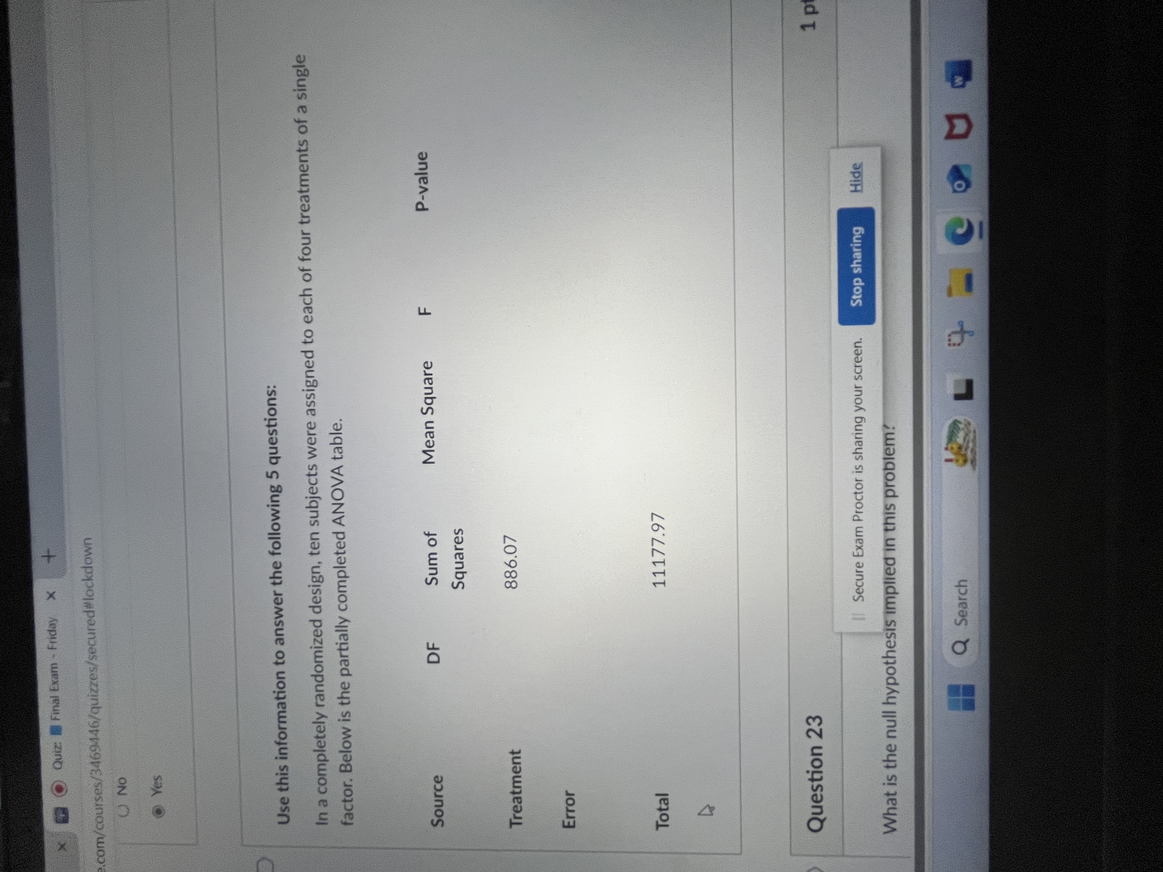 Quiz: Final Exam - Friday X +