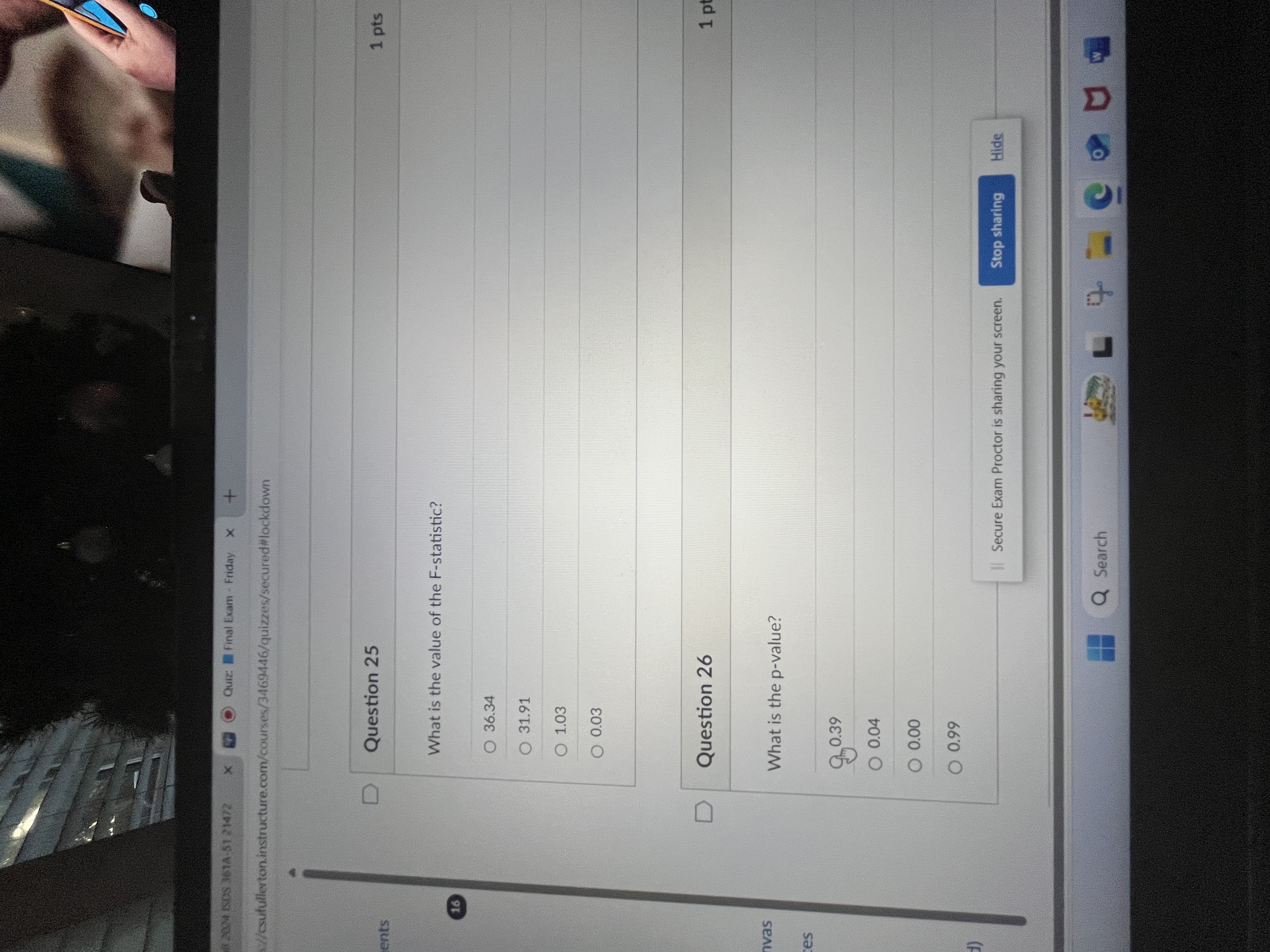 Quiz: Final Exam - Friday X +