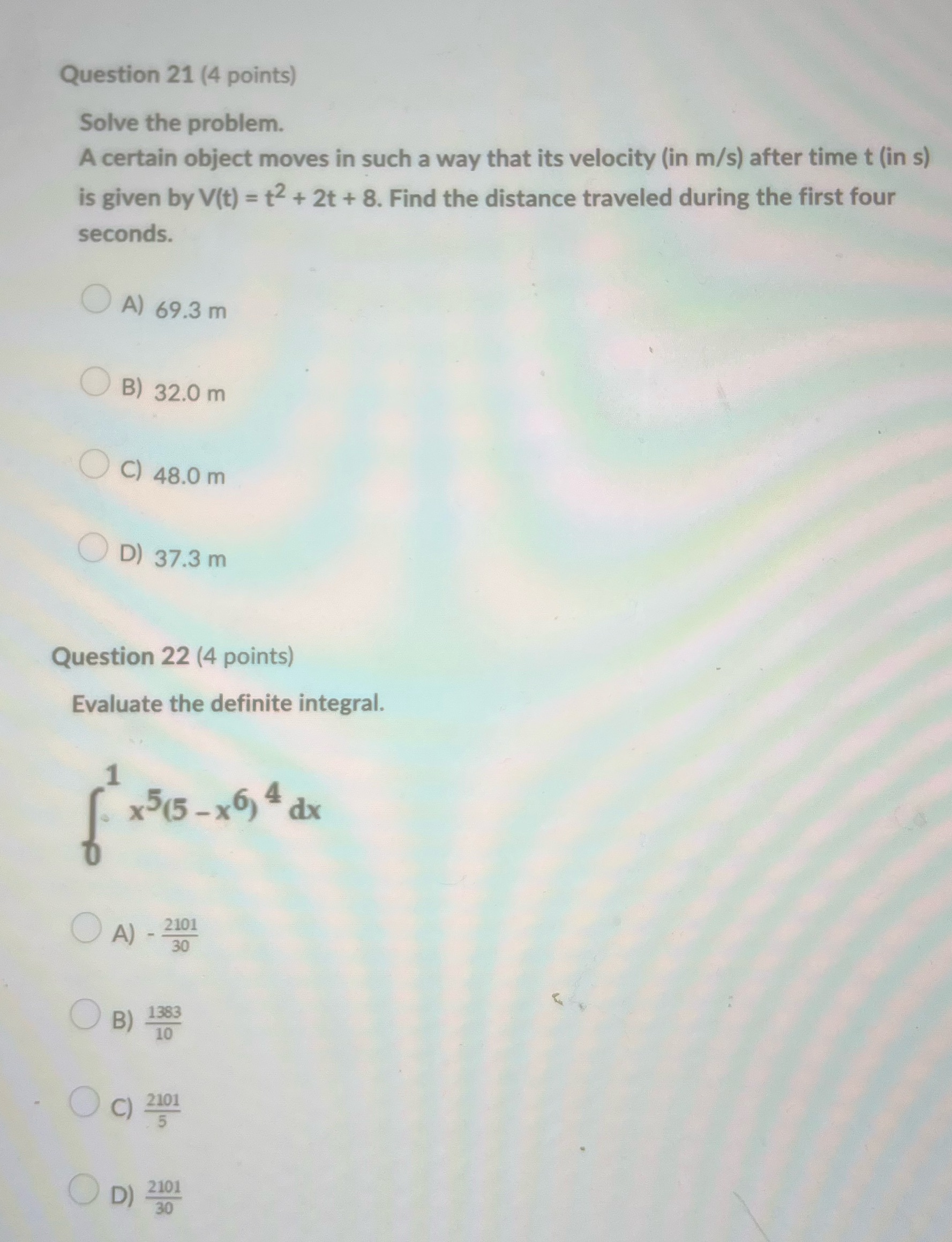 Q21 q22 Question 21 (4 points) Solve the problem.